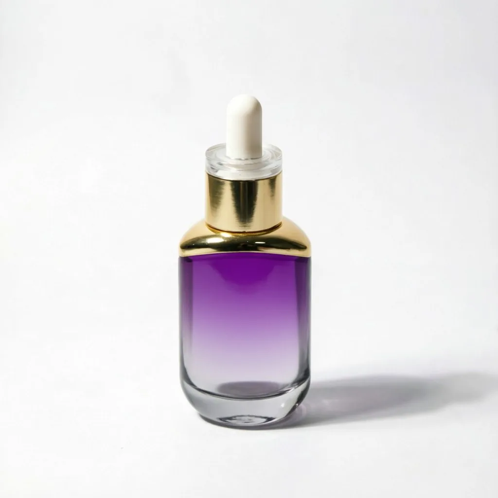 Purple Gradient Glass Serum Dropper Bottle with Gold Pipette