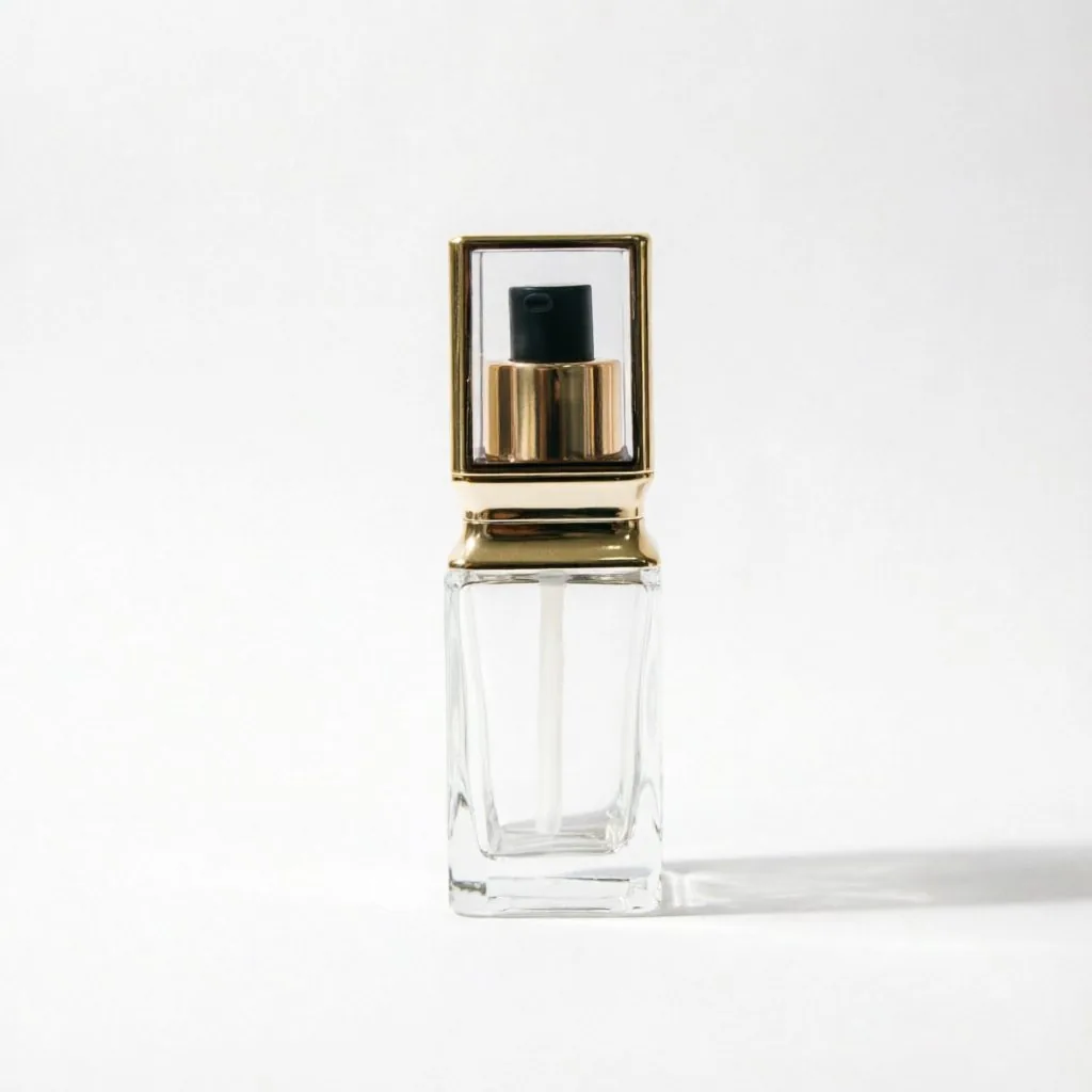 Tall Rectangular Glass Lotion Bottle with Gold Frame Cap