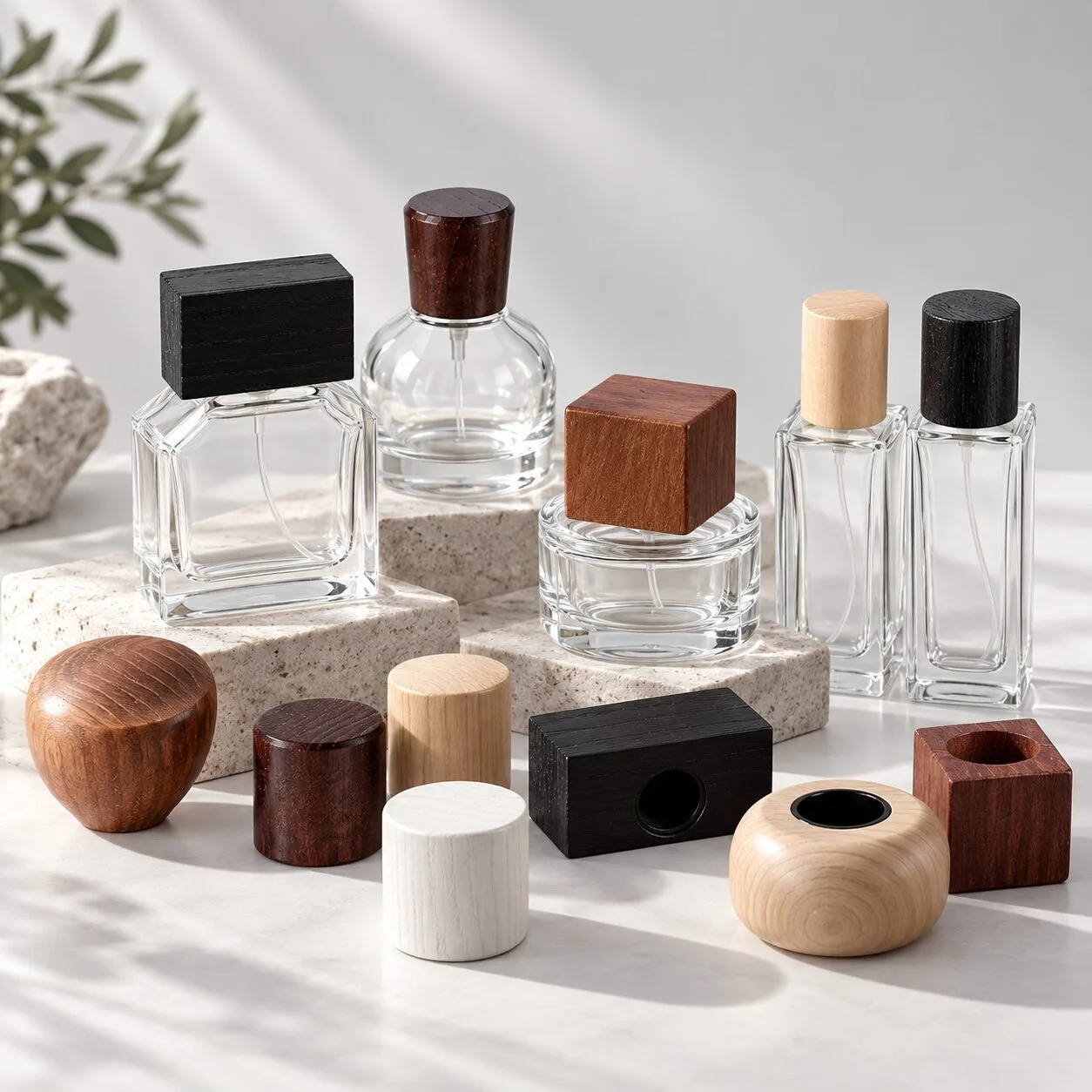Custom Multi-Shape Bamboo & Wood Cosmetic Bottle Caps