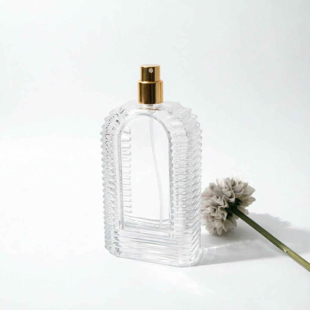 Vertical Ribbed Square Glass Perfume Bottle with Red Metal Cap 100ml 200ml