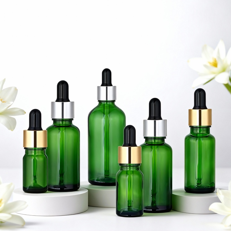 5ml, 10ml, 15ml, 20ml, 30ml, 50ml, 100ml Custom round empty black glass bottles with black caps.