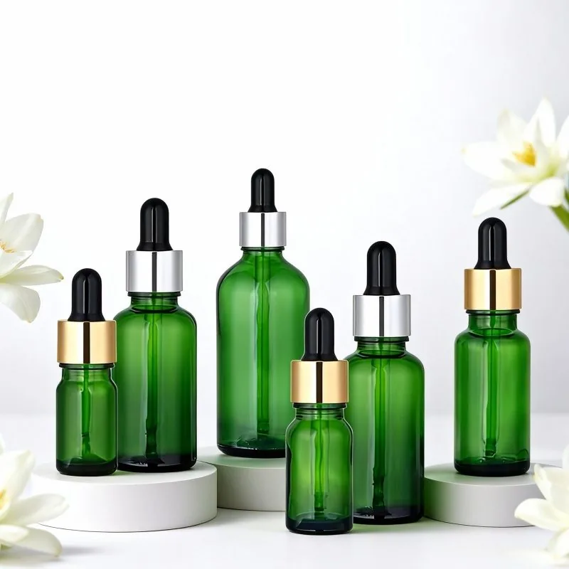 5ml, 10ml, 15ml, 20ml, 30ml, 50ml, 100ml Custom round empty black glass bottles with black caps.