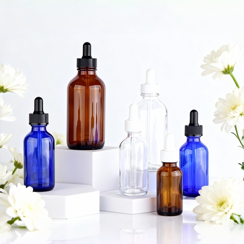 Newest 1oz 2oz 4oz Cosmetic Glass Bottle Essential Oil Boston Round Bottle