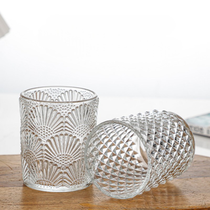 Embossed glass candle diffuser cup