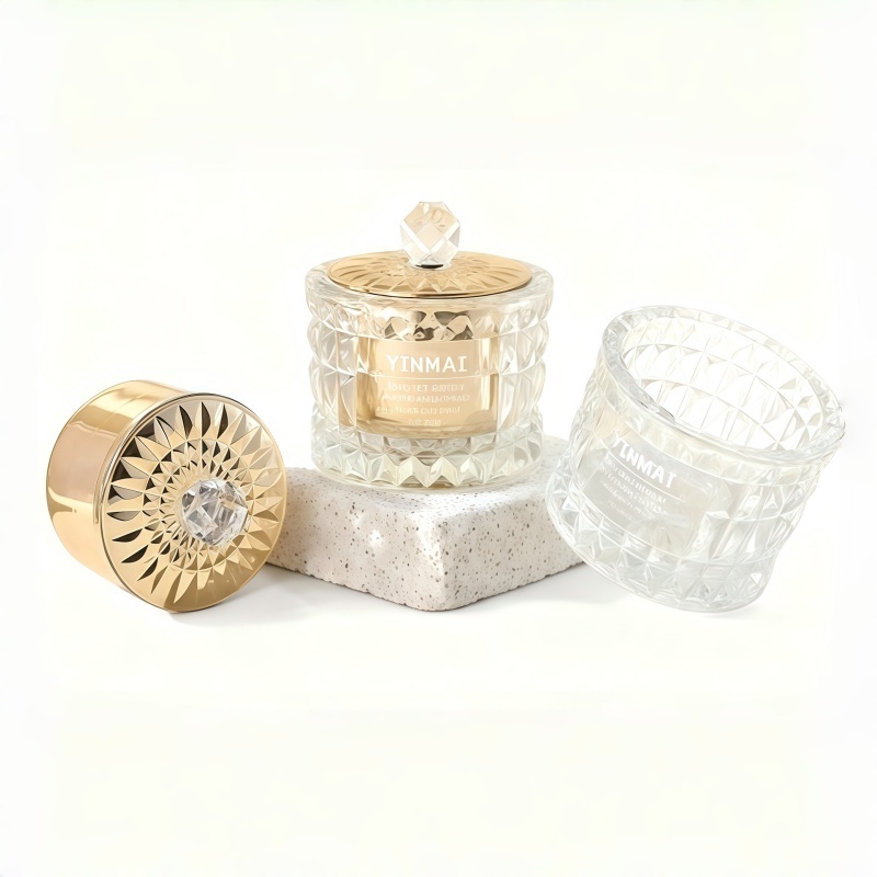 Luxurious crystal-textured glass face cream bottle packaging, 50-gram capacity, empty bottle