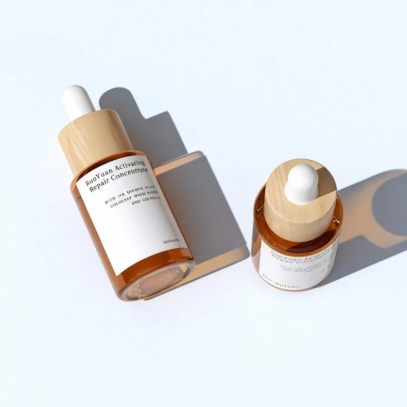 10ml, 20ml, 30ml, 50ml boyutlarında bambu ve ahşap kaplı cam esansiyel yağ şişeleri - esansiyel yağ sıvıları için numune şişeleri