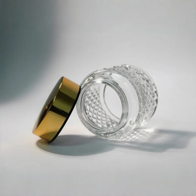 高級 フロスト Glass クリームジャー 付き Gold Lid