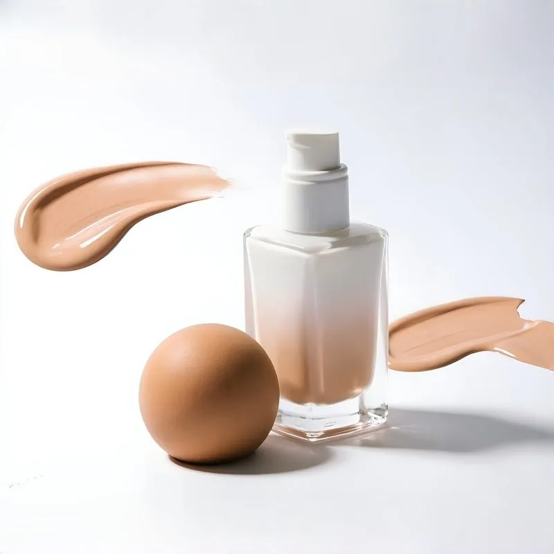 30ml Matte Milky White Square Glass Foundation Bottle with Brown Sphere Cap
