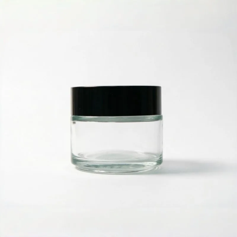 Wide Mouth Glass Cream Jar with Black Lid
