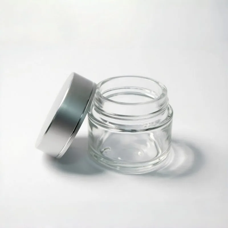 Clear Frosted Cosmetic Cream Jar with Silver Lid