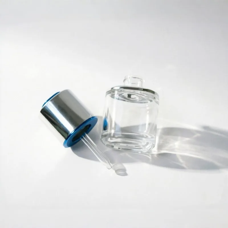 30ml Clear Glass Dropper Bottle with Blue Silver Cap