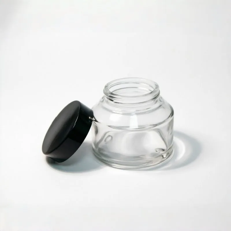 Custom Shape Glass Cream Jar with Black Lid