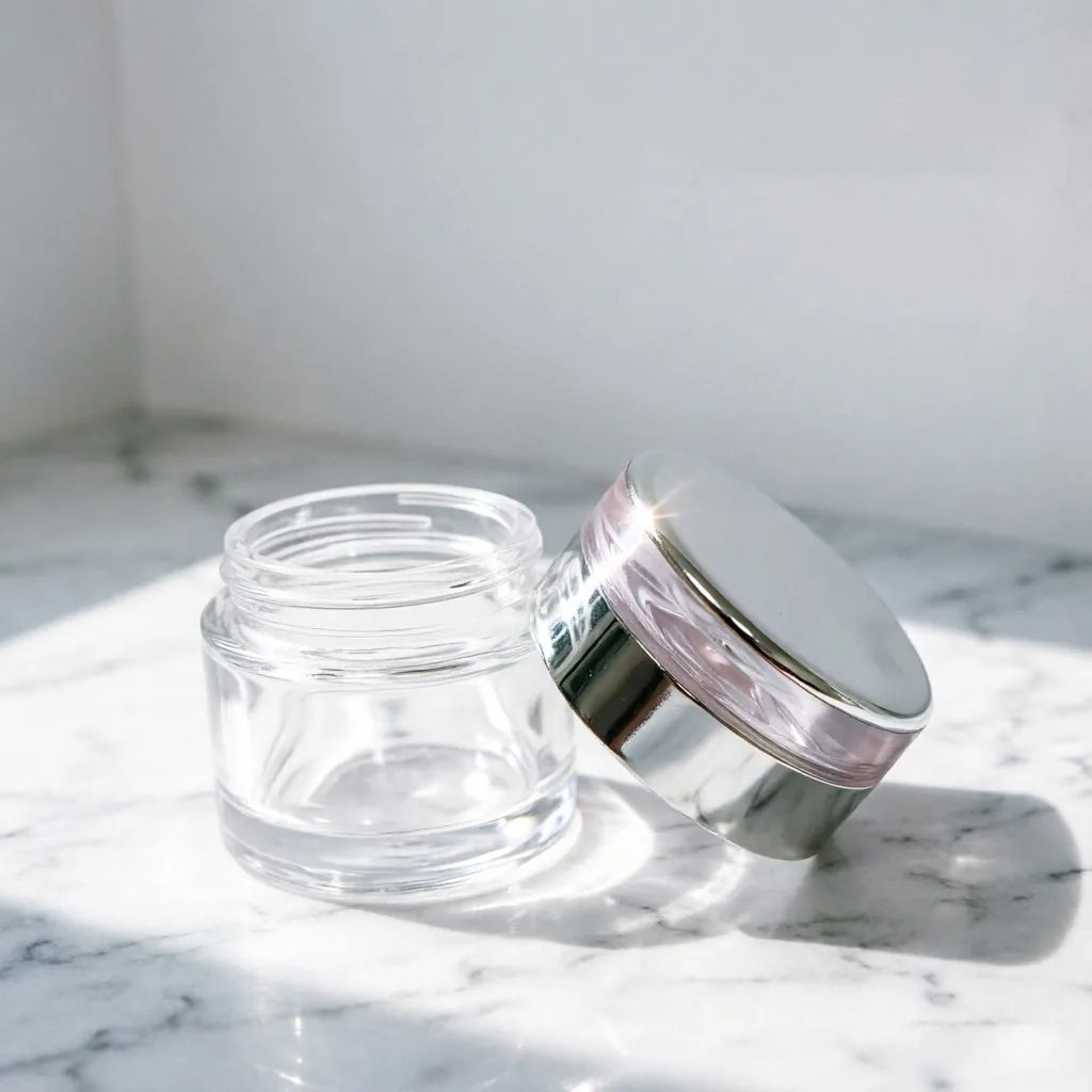 Clear Glass Cream Jar with silver Lid