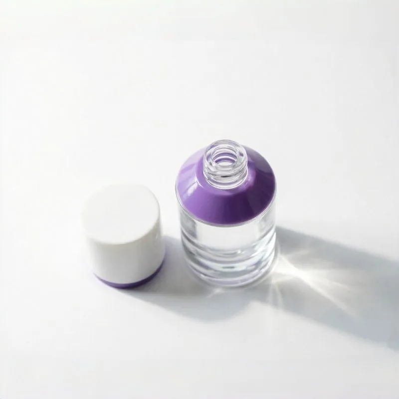 Purple Bottleneck Clear Glass Cosmetic Bottle with Artistic Cap 15ml 30ml