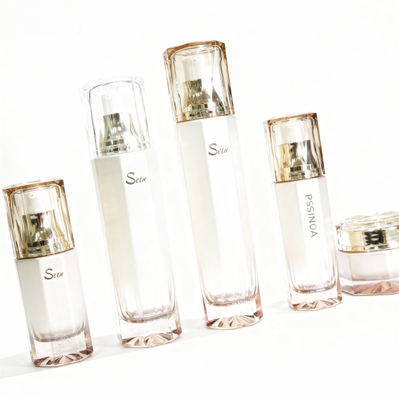 Hexagonal cosmetic pump bottle 30ml/50ml glass cosmetic cream jar