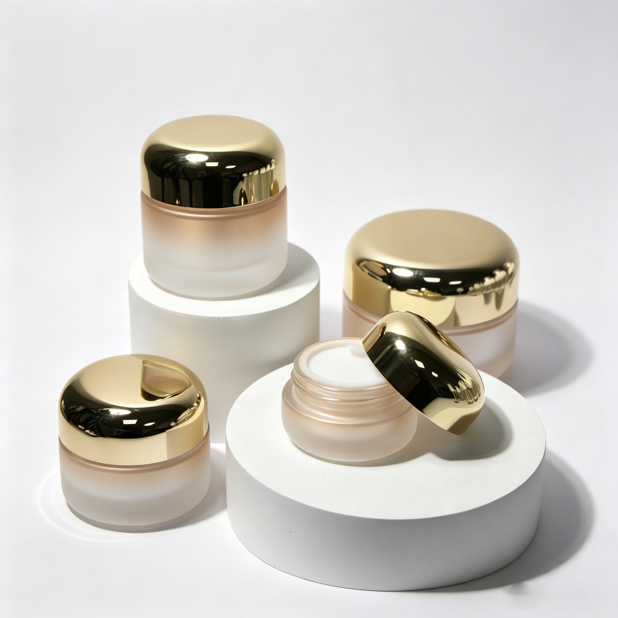 Luxury Champagne Gradient Frosted Glass Cream Jar 15g