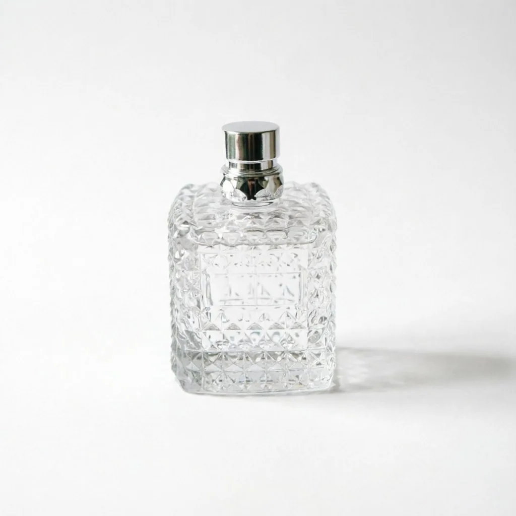 Diamond Cut Square Glass Perfume Bottle with Silver Cap 50ml 100ml