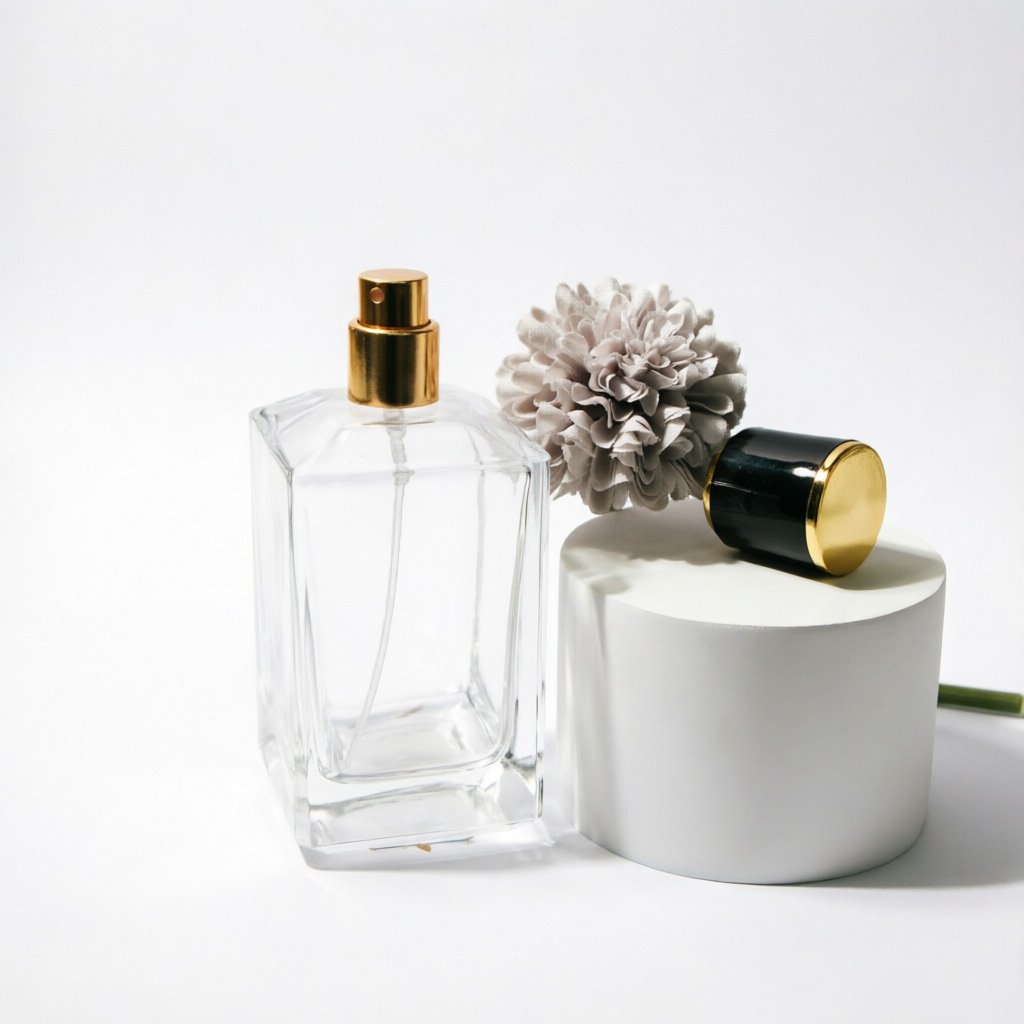 Classic Square Glass Perfume Bottle with Black Gold Cap 30ml 50ml 100ml