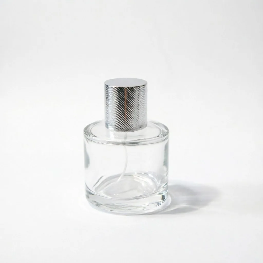 Round Glass Parfümflasche mit Silver or Black Metallkappe 50ml