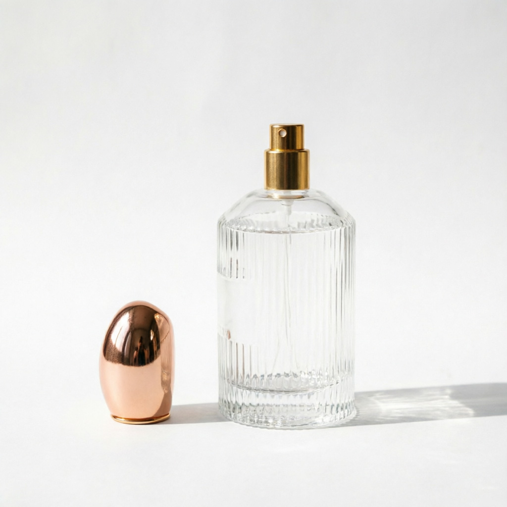 Ribbed Round Glass Perfume Bottle with Gold Spray Pump 100ml