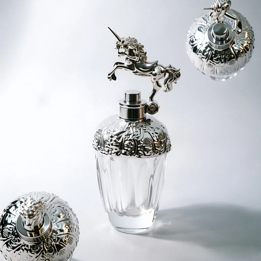 Embossed Glass Perfume Bottle with Unicorn Cap 100ml