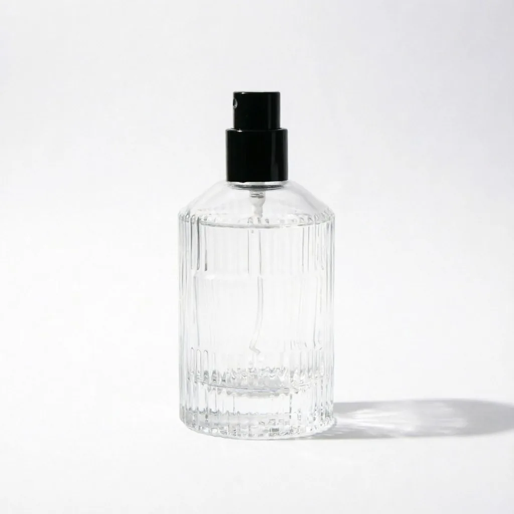 Ribbed Round Glass Parfümflasche mit Black Spray Pump 50ml