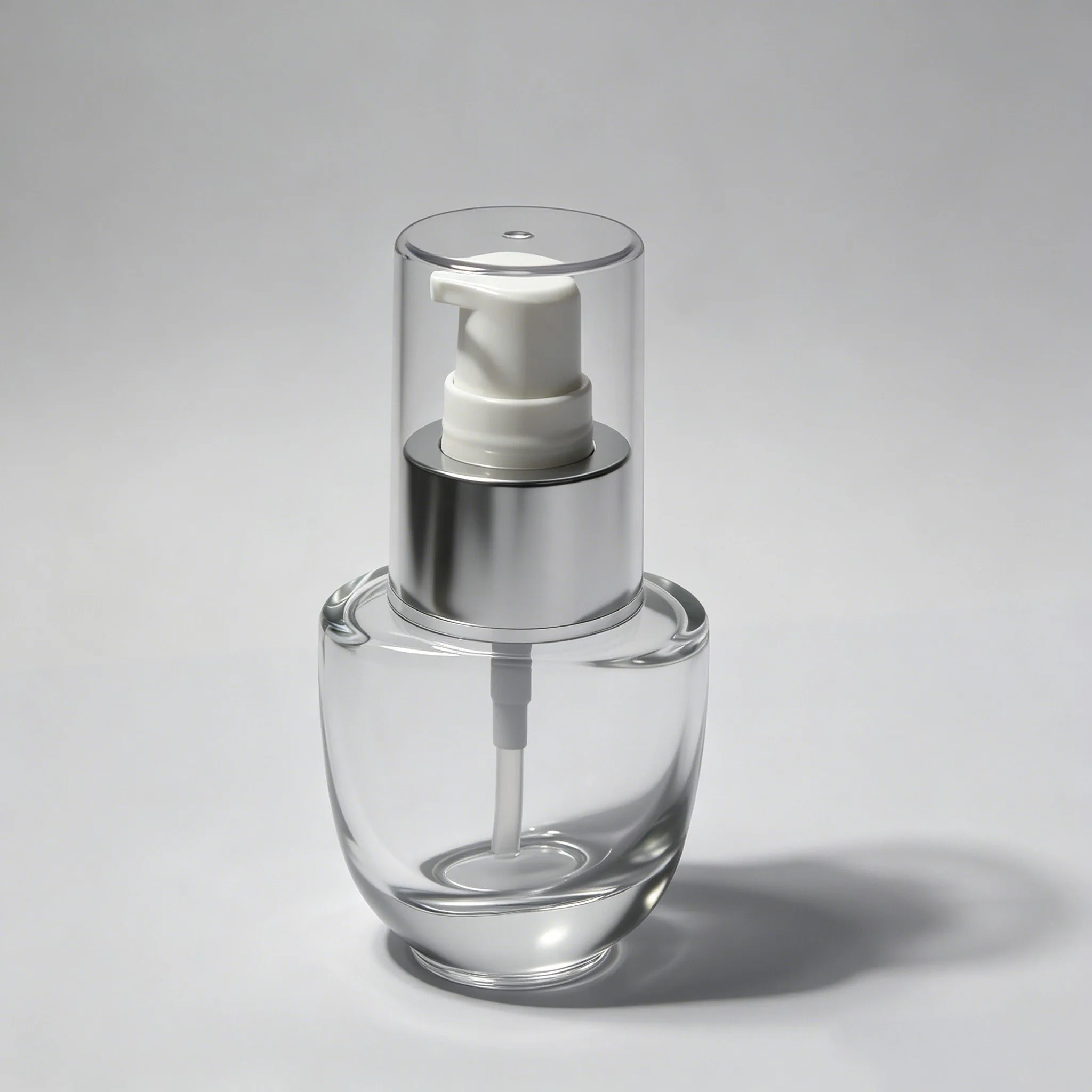 Clear Oval Glass Serum Pump Bottle 30ml