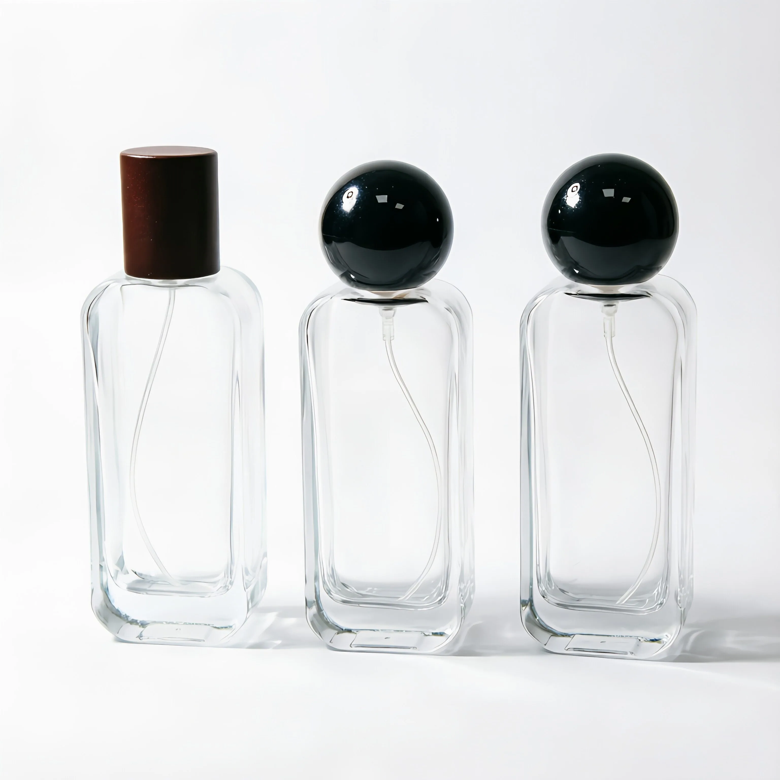 Tall Rectangular Clear Glass parfüm şişesi with Wooden Cap 50ml