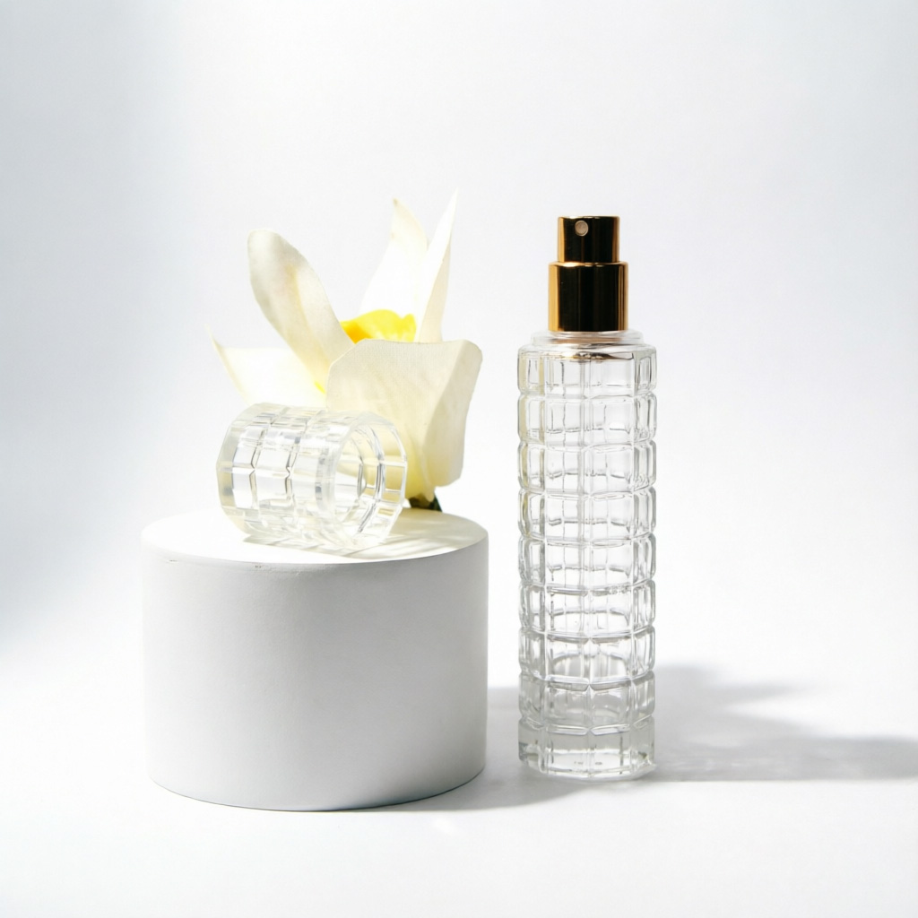 Vertical Ribbed Glass Perfume Bottle with Gold Cap 50ml