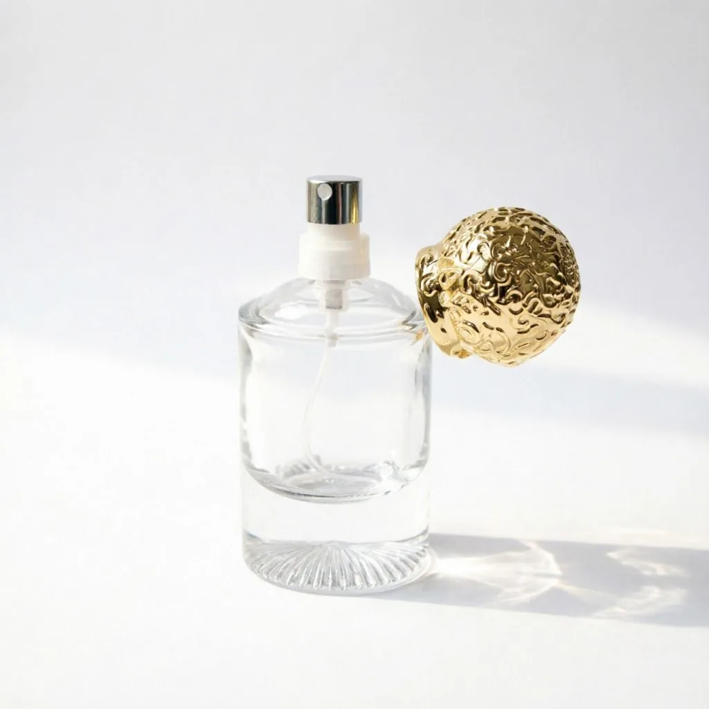 Embossed Square Glass parfüm şişesi with Gold Ball Cap 50ml