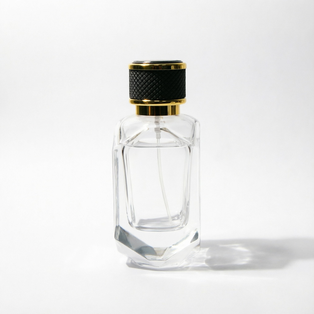 Multi-Faceted Glass Perfume Bottle with Black Gold Cap 50ml 100ml