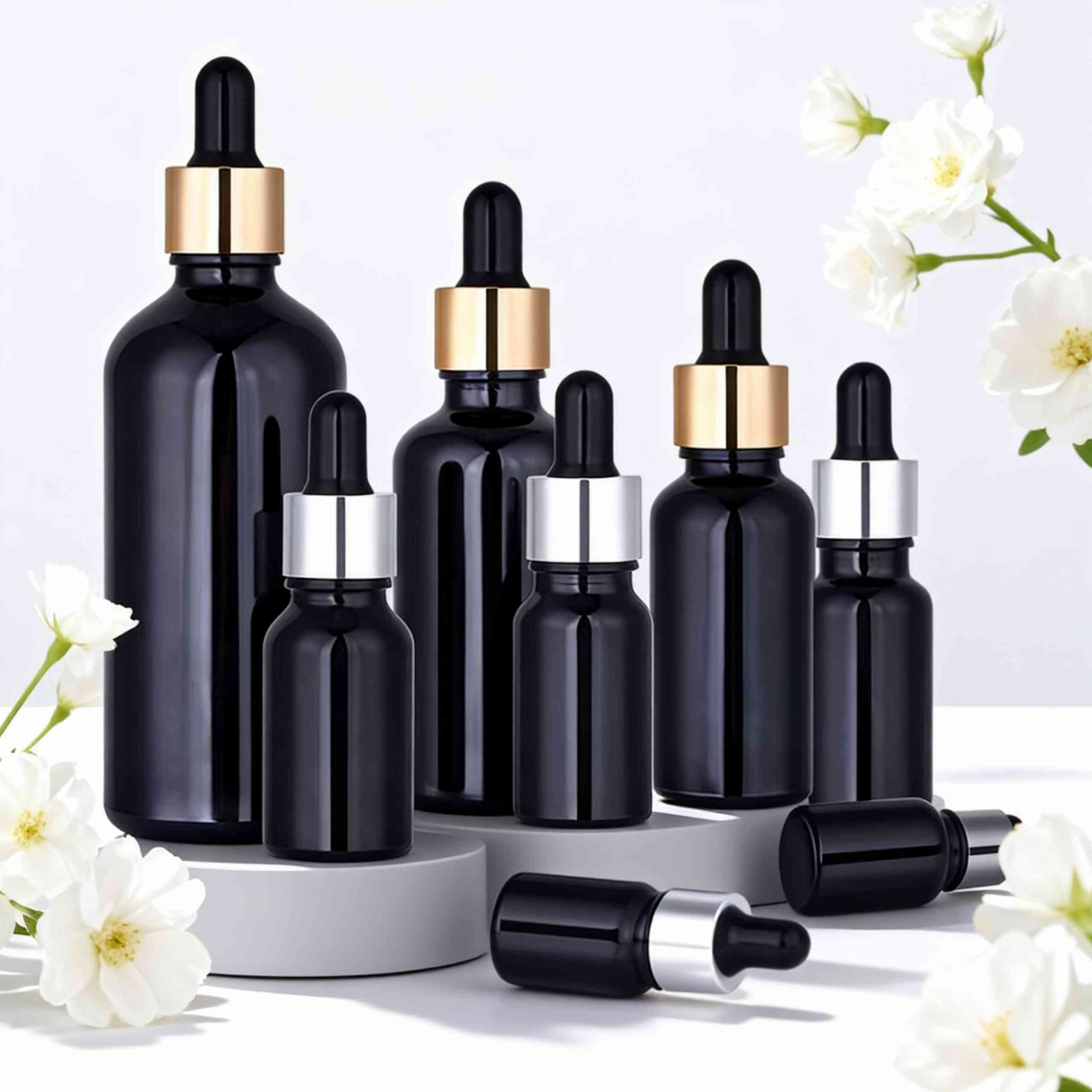 5ml/10ml/15ml/20ml/30ml/50ml/100mlCustom Blue Boston Cosmetic Glass Bottles