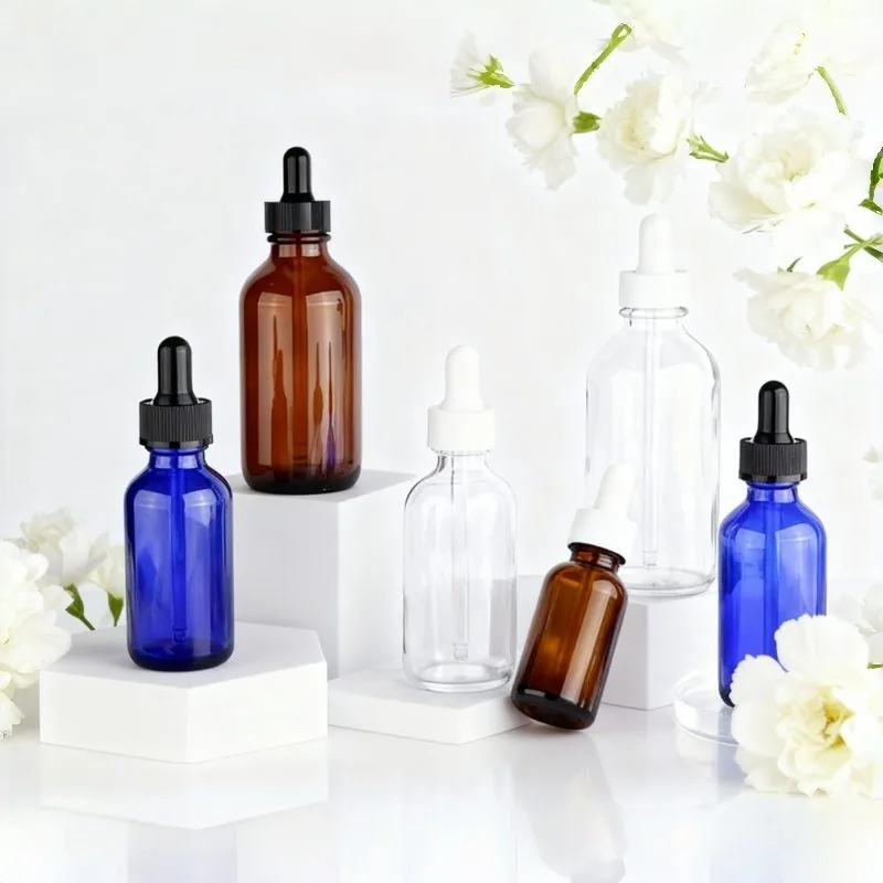 Newest 1oz 2oz 4oz Cosmetic Glass Bottle Essential Oil Boston Round Bottle