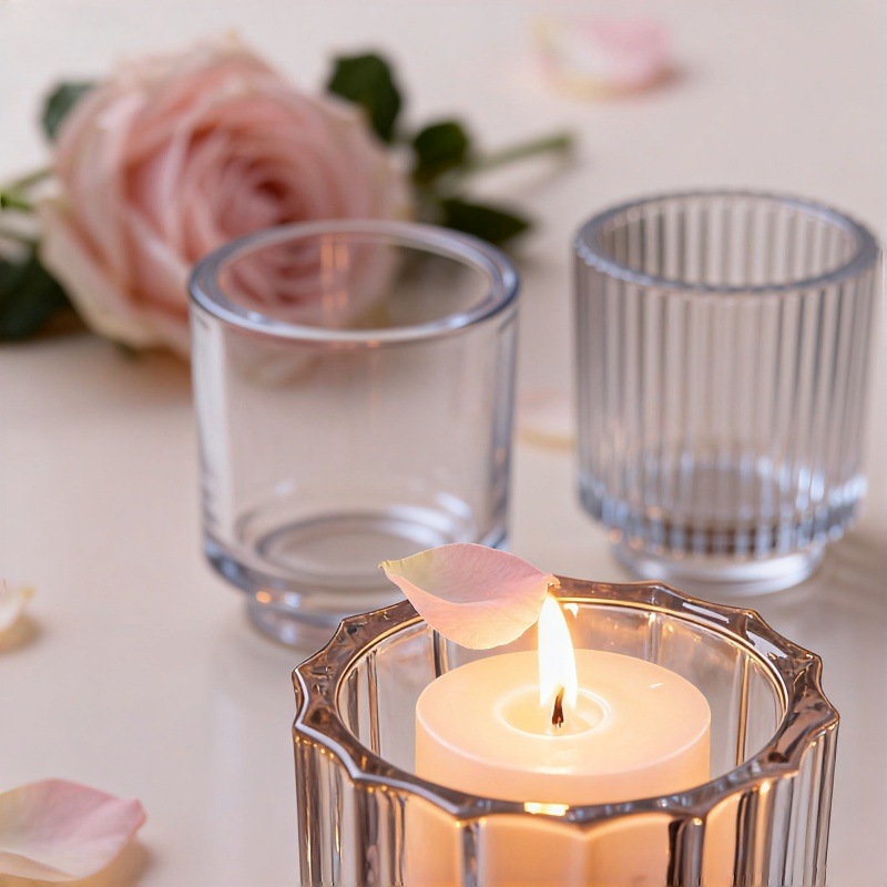 Vertical striped thick-bottomed glass candle cup