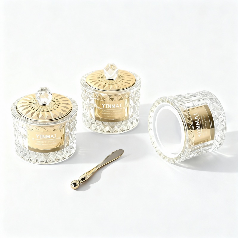 Luxurious crystal-textured glass face cream bottle packaging, 50-gram capacity, empty bottle