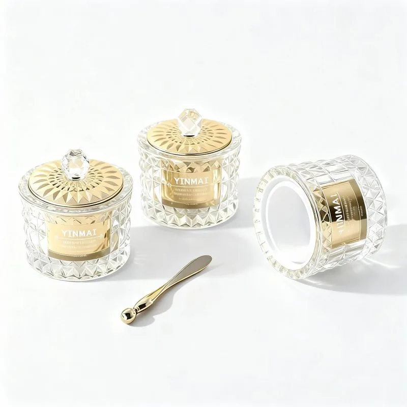Luxurious crystal-textured glass face cream bottle packaging, 50-gram capacity, empty bottle
