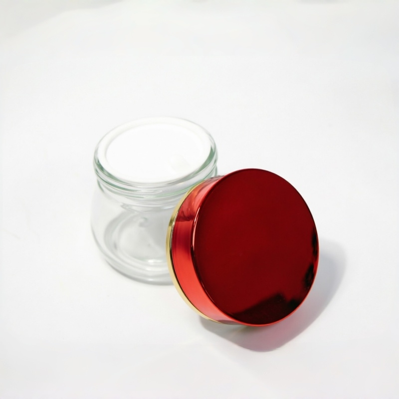 Clear Glass Cream Jar with Metallic Red Lid