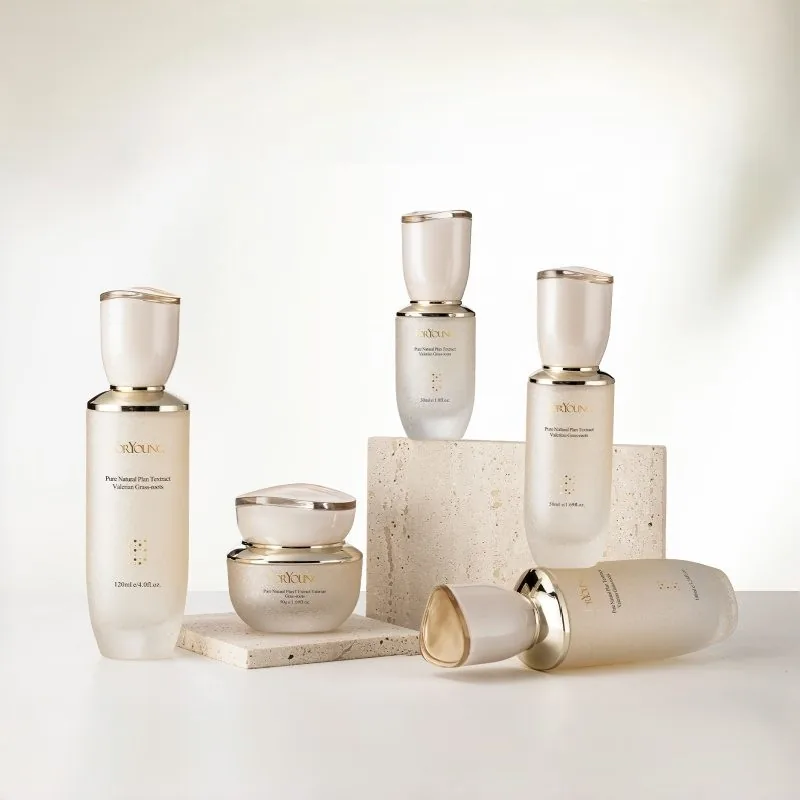 Champagne Gold Cylindrical Skincare Bottle Set 100ml 150ml 50g