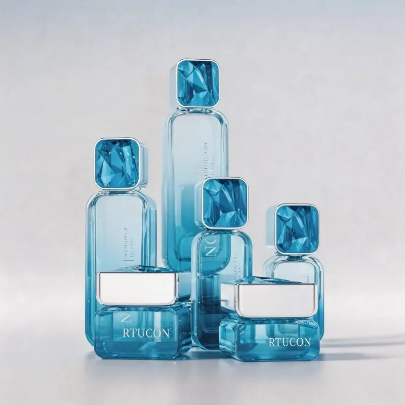 Mint Green Glass Skincare Bottle Set with Gold Cap