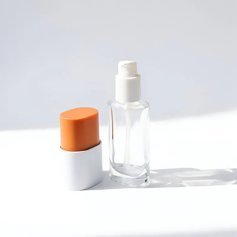 30ml Clear Cylindrical cam fondöten şişesi with Orange Matte Cap
