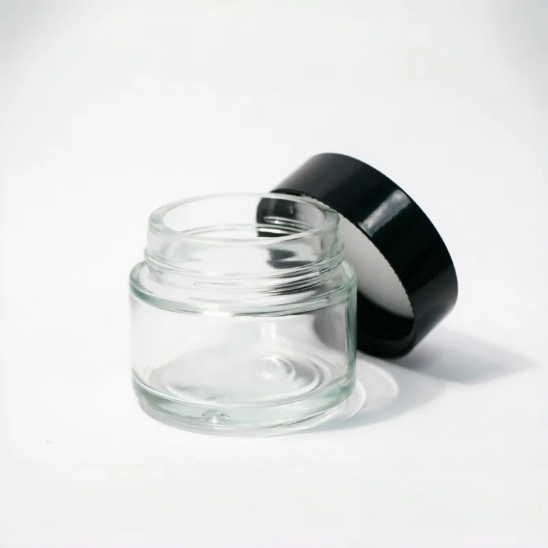 Wide Mouth Glass Cream Jar with Black Lid