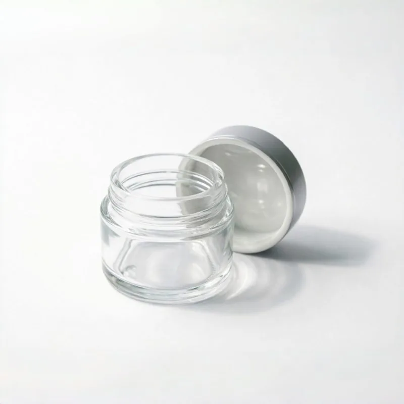 Clear Frosted Cosmetic Cream Jar with Silver Lid