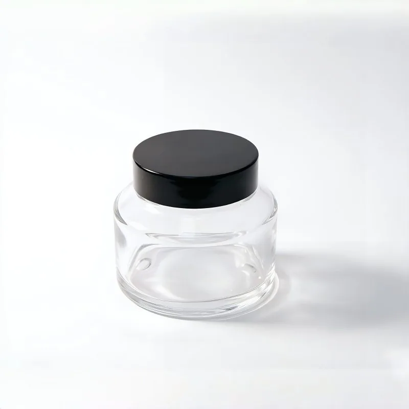 Custom Shape Glass Cream Jar with Black Lid
