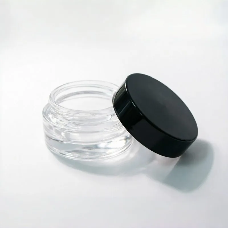 Low Profile Glass Cream Jar with Black Lid