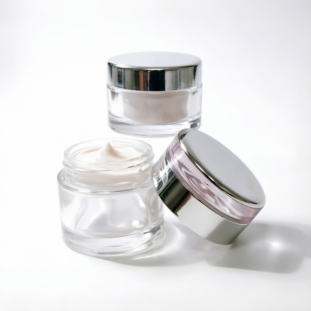 klar Glass Cremetiegel mit silver Lid
