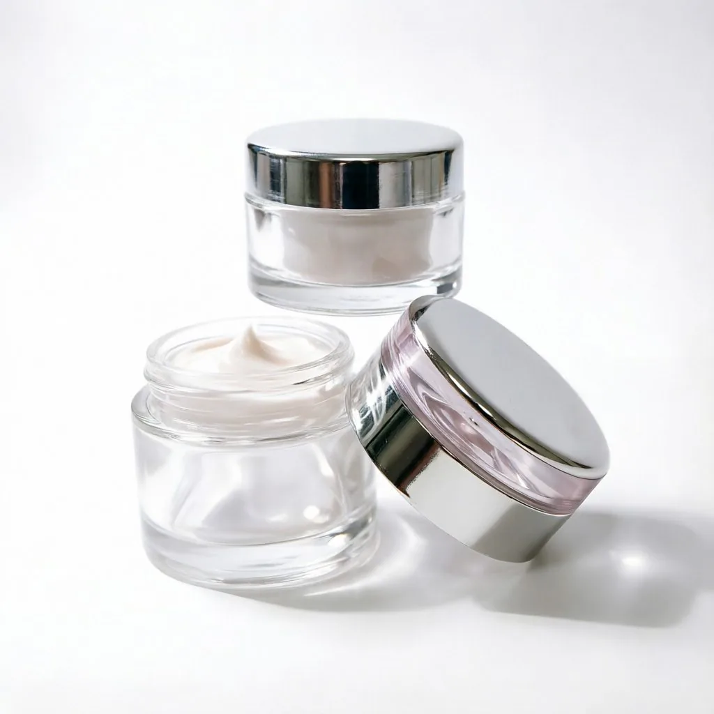 Clear Glass Cream Jar with silver Lid