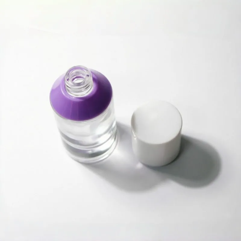 Purple Bottleneck Clear Glass Cosmetic Bottle with Artistic Cap 15ml 30ml