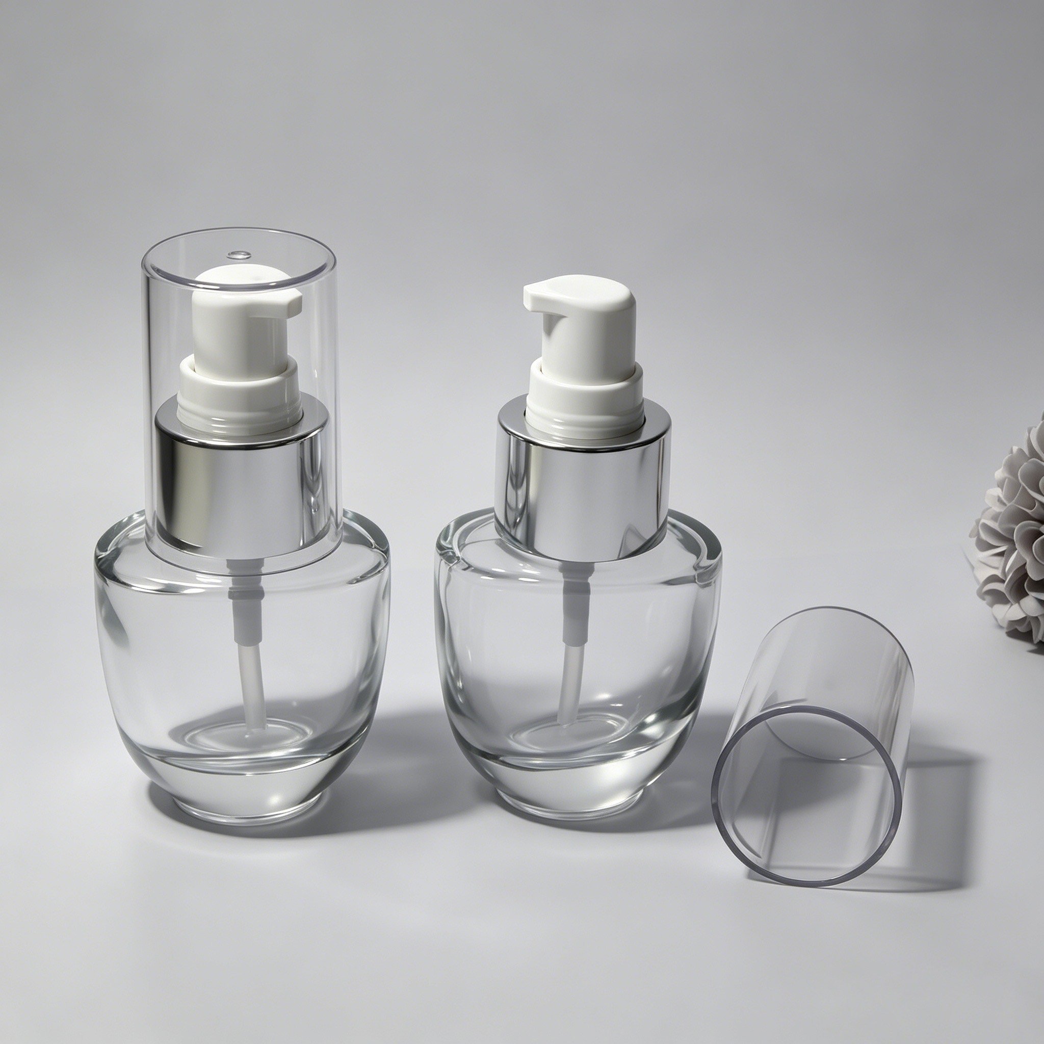 Clear Oval Glass Serum Pump Bottle 30ml