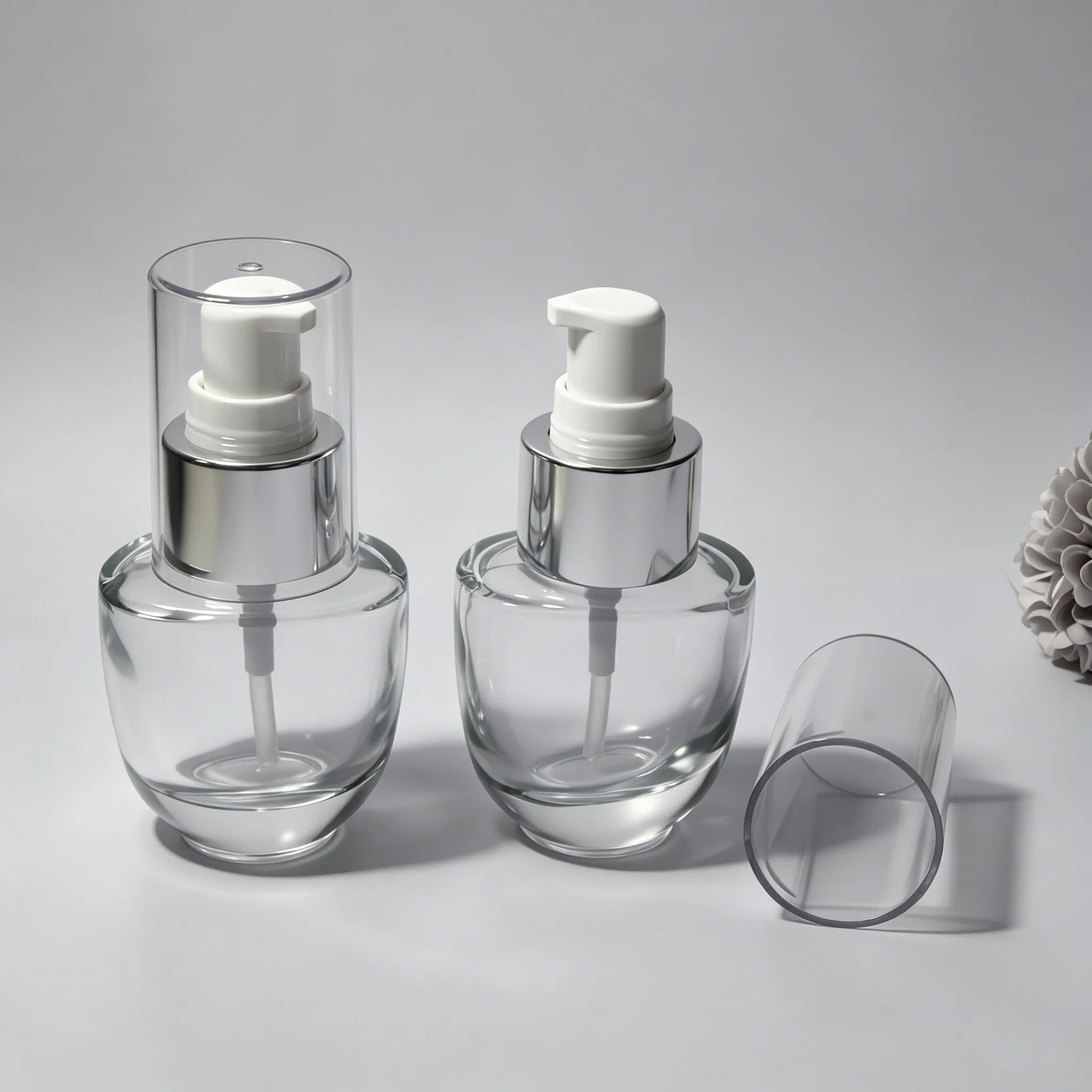 Clear Oval Glass Serum Pump Bottle 30ml