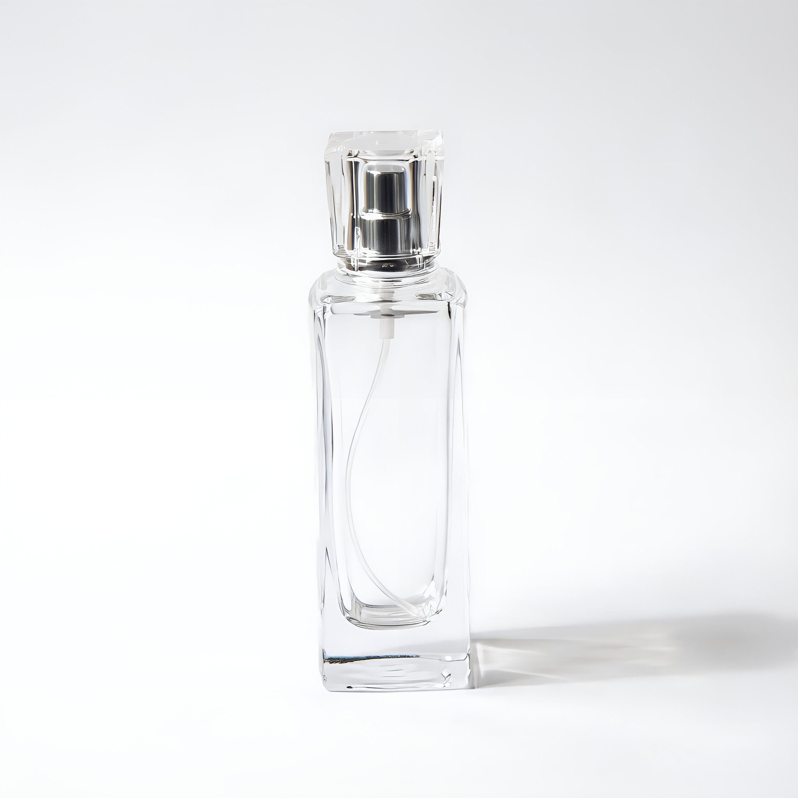 Tall Rectangular Clear Glass Perfume Bottle with Silver Square Cap 50ml